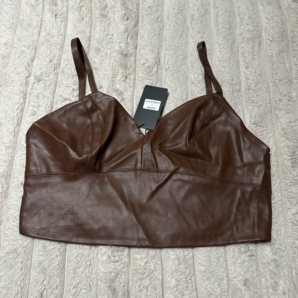Brown Leather Crop Top
